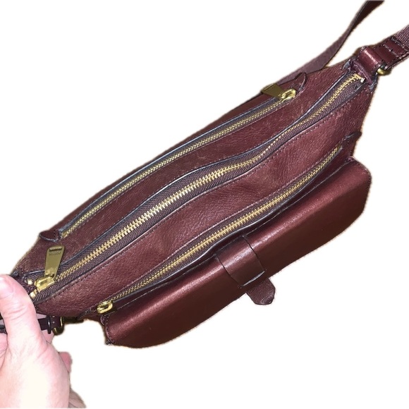 Fossil Kinley Leather Crossbody Pebbled Suede Flap Messenger Bag w Key Burgundy - Picture 9 of 14